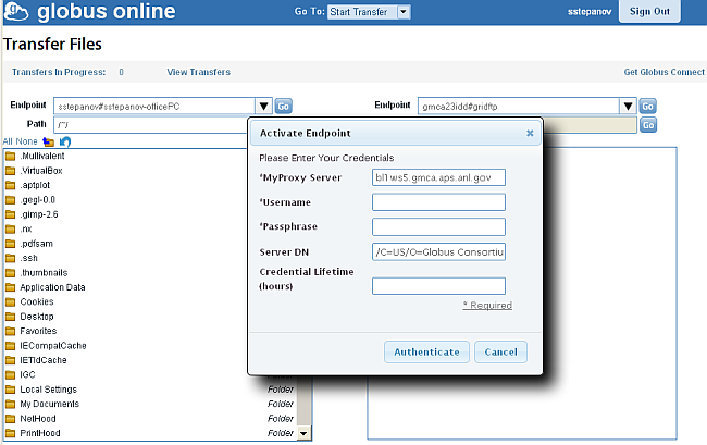 Example of a Globus Online endpoint